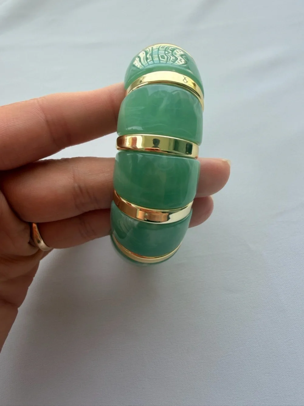Anthropologie Seafoam Resin Bracelet with Gold Accents